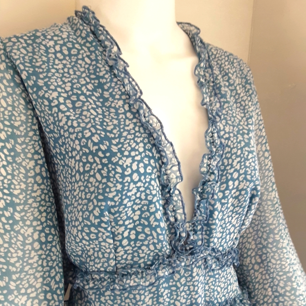 PLUS SZ XL  ROMANTIC FRILLY BABY BLUE CUT OUT BACK SEXY DEEP V-NECK DRESS - Picture 2 of 10